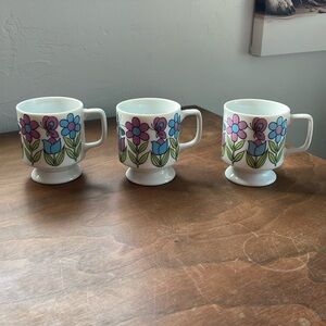 Vintage Pedestal Mugs Japan Bundle of 3 Butterflies & Flowers! Mint!